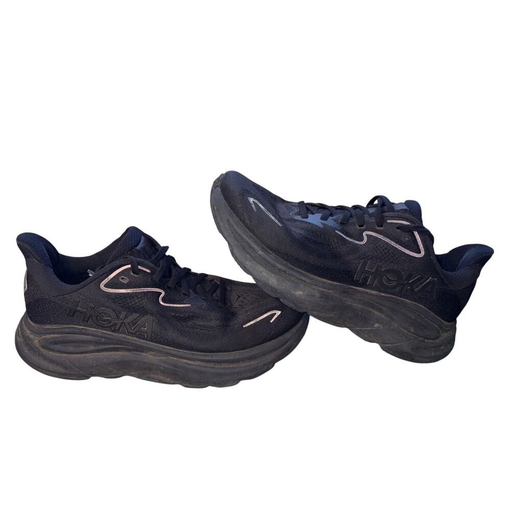 Hoka One One Clifton 10 Triple Black Men's Size 8 Wide 2E Running Shoes 1162032
